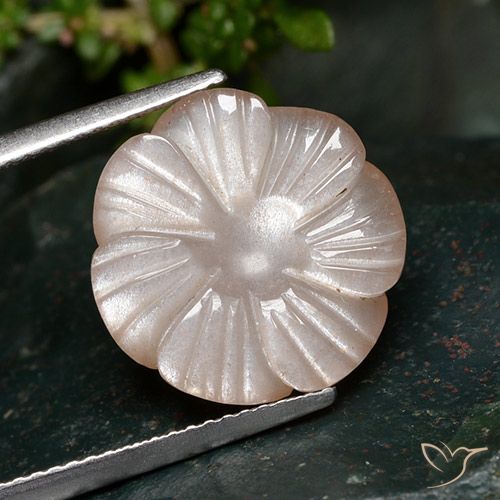 7.28ct 天然 ピーチオレンジ ムーンストーン, フラワーカット, 半透明