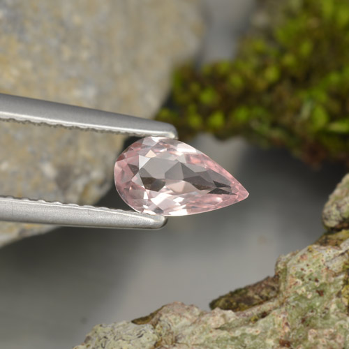0.47カラットの天然フラミンゴピンクモルガナイト、洋梨の形、VVS-VS