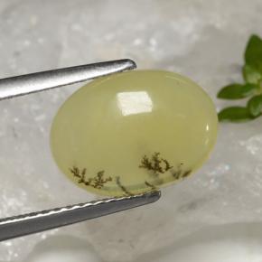 2.39カラットの天然イエローデンドライトモスオパール、オーバルカット、半透明