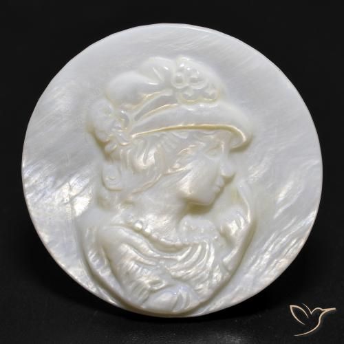 13.76カラットの天然パール・ホワイト真珠の母、ラウンドカット、オペーク