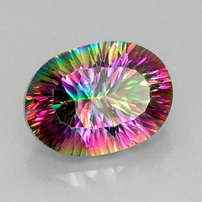 13.61カラットの天然トップレインボーミスティッククォーツ（18.3×13.4 mm・オーバルカット）