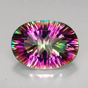 11.41カラットの天然トップレインボーミスティッククォーツ（18x13 mm・オーバルカット）