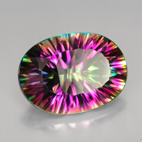 11.41カラットの天然トップレインボーミスティッククォーツ（18x13 mm・オーバルカット）