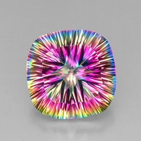 27.53カラットの天然トップレインボーミスティッククォーツ、クッションカット、VVS-VS