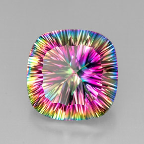 27.53カラットの天然トップレインボーミスティッククォーツ、クッションカット、VVS-VS