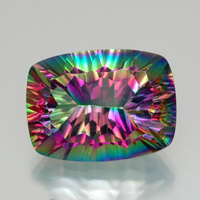 20.66カラットの天然トップレインボーミスティッククォーツ、クッションカット、VVS