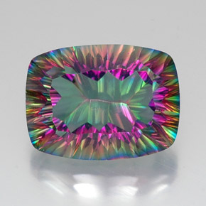 19.59カラットの天然トップレインボーミスティッククォーツ、クッションカット、VVS