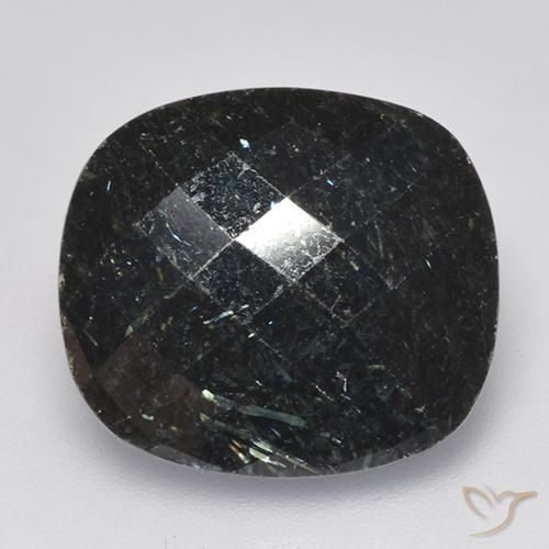 13.34ct 天然 ブルースパークルがかった黒 ヌーマイト, クッション, オペーク