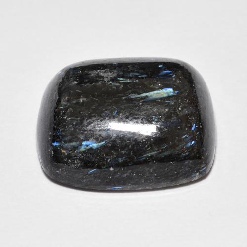 17.72カラットの天然ブルースパークルがかった黒ヌーミット（16.9×15.1 mm・クッションカット）