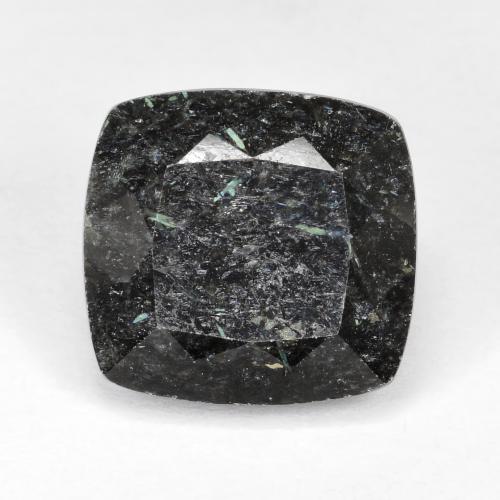 12.07カラットの天然ブルースパークルがかった黒ヌーミット（13.2×12.5 mm・クッションカット）
