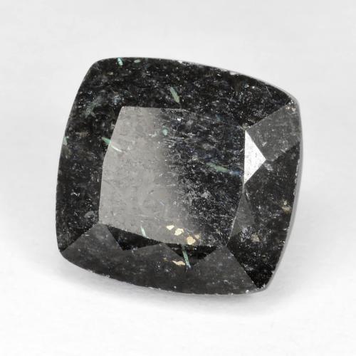 12.07カラットの天然ブルースパークルがかった黒ヌーミット（13.2×12.5 mm・クッションカット）