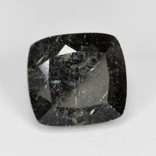 7.92カラットの天然ブルースパークルがかった黒ヌーミット（12.1x11.3 mm・クッションカット）