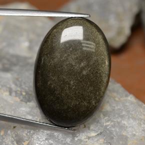 26.69カラットの天然薄い黒がかった茶色オブシディアン（27.9×19.2 mm・オーバルカット）