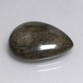 8.74カラットの天然ゴールドシーンブラックオブシディアン（19.1×14.7 mm・洋梨の形）