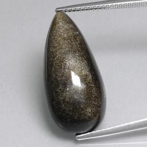 12.11カラットの天然ゴールドシーンブラックオブシディアン（25×11.8 mm・洋梨の形）
