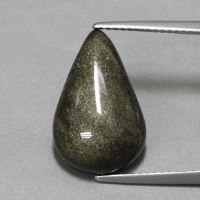 6.97カラットの天然ゴールドシーンオブシディアン（17.4×11.1 mm・洋梨の形）