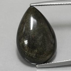 10.85カラットの天然ゴールドシーンブラックオブシディアン（19.8×13.7 mm・洋梨の形）