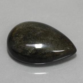 10.85カラットの天然ゴールドシーンブラックオブシディアン（19.8×13.7 mm・洋梨の形）