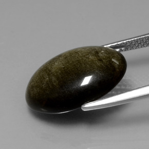 6.16カラットの天然ゴールドの輝き黒曜石、オーバルカット、オペーク