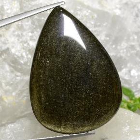 30.16カラットの天然黒がかった茶色オブシディアン（32.7×23.4 mm・洋梨の形）