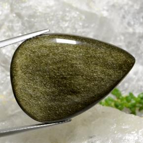 30.16カラットの天然黒がかった茶色オブシディアン（32.7×23.4 mm・洋梨の形）