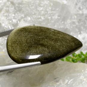 30.16カラットの天然黒がかった茶色オブシディアン（32.7×23.4 mm・洋梨の形）