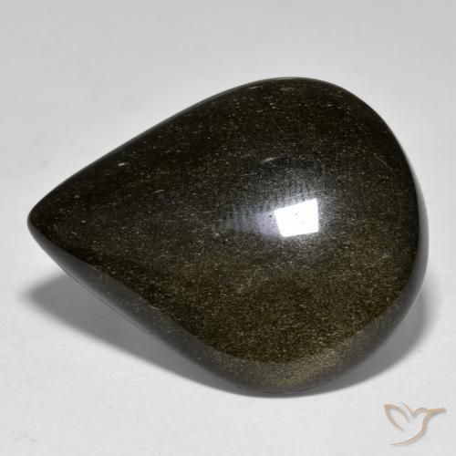 30.47ct 天然 ゴールドシーンのあるブラック 黒曜石, 洋梨の形, オペーク