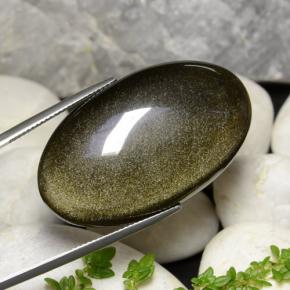 40.40カラットの天然ゴールドシーンブラック黒曜石、オーバルカット、オペーク