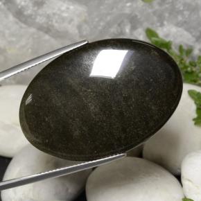 31.63カラットの天然ゴールドシーンブラック黒曜石、オーバルカット、オペーク