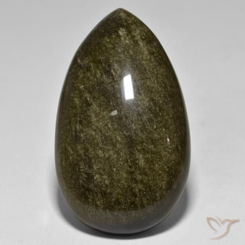 53.77カラットの天然ゴールドシーンのあるブラックオブシディアン（39.9×23.4 mm・洋梨の形）