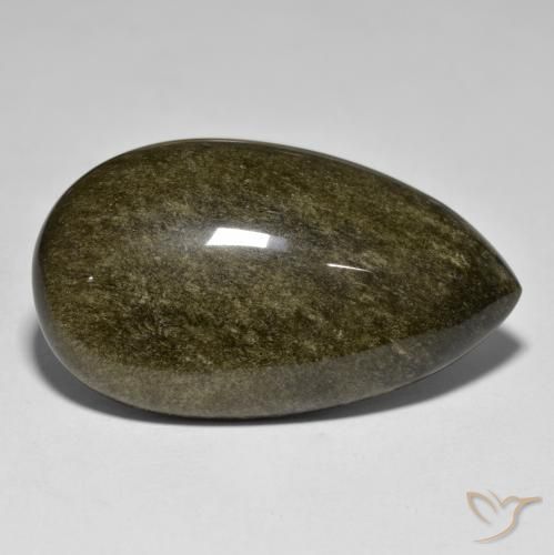 53.77カラットの天然ゴールドシーンのあるブラックオブシディアン（39.9×23.4 mm・洋梨の形）