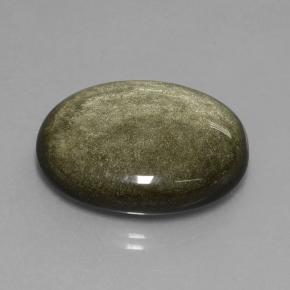 31.40カラットの天然ブラックゴールドシーン黒曜石、オーバルカット、オペーク