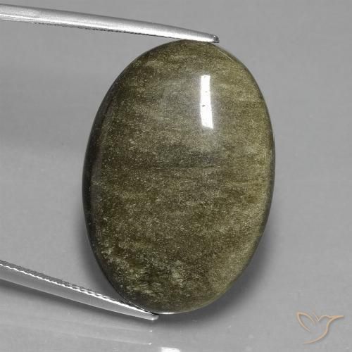 26.52ct 天然 ゴールドシーンのあるブラック 黒曜石, 楕円形, オペーク