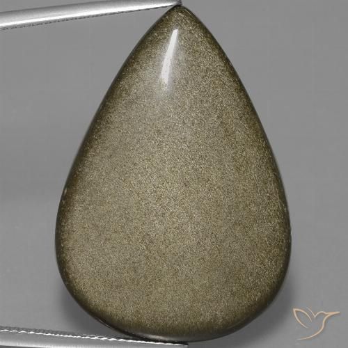 30.12ct 天然 ゴールドシーンのあるブラック 黒曜石, 洋梨の形, オペーク