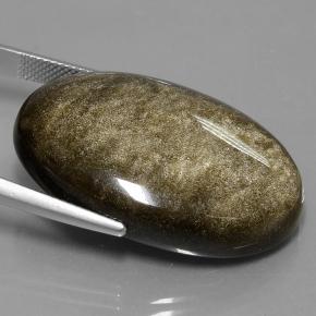 42.84カラットの天然ブラックゴールドシーン黒曜石、オーバルカット、オペーク