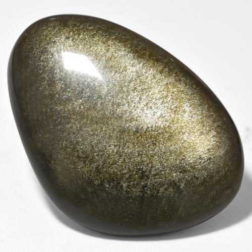 40.38カラットの天然ゴールドシーンのあるブラック黒曜石、ファンシーシェイプ、オペーク