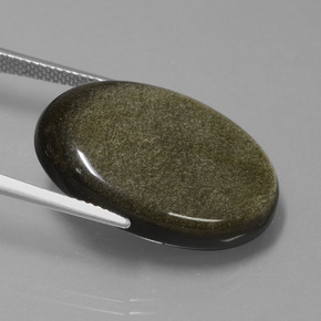 20.41カラットの天然ゴールドの輝き黒曜石、オーバルカット、オペーク