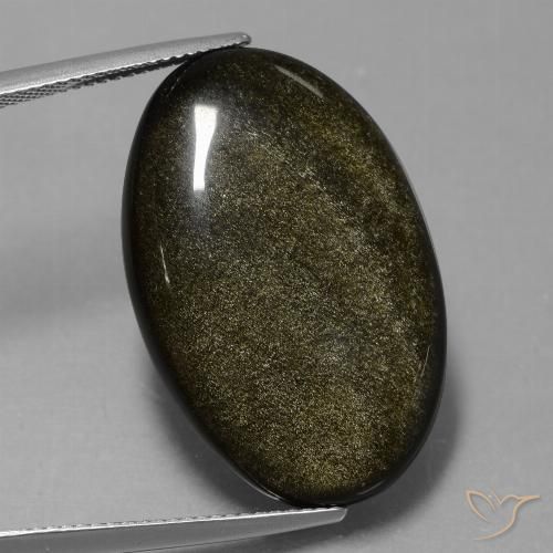 25.88ct 天然 ゴールドシーンのあるブラック 黒曜石, 楕円形, オペーク