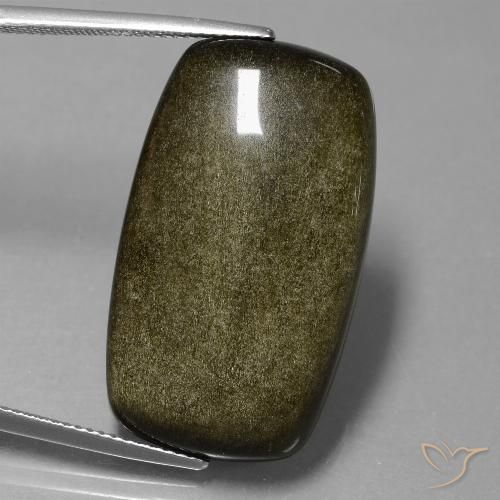 28.65ct 天然 ゴールドシーンのあるブラック 黒曜石, クッション, オペーク
