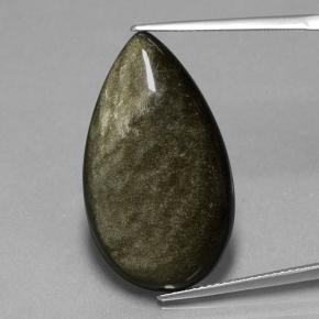 18.42カラットの天然ブラックゴールドシーンオブシディアン（28.4×16.3 mm・洋梨の形）