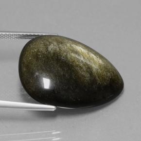 15.72カラットの天然ブラックゴールドシーンオブシディアン（24×19.3 mm・洋梨の形）