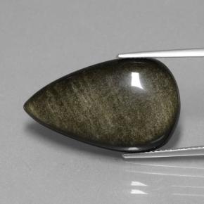19.36カラットの天然ブラックゴールドシーンオブシディアン（26.8×16.3 mm・洋梨の形）
