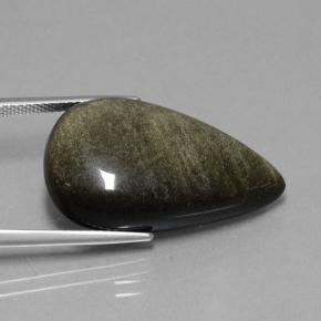 19.36カラットの天然ブラックゴールドシーンオブシディアン（26.8×16.3 mm・洋梨の形）