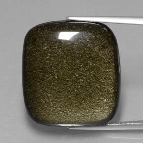 22.65カラットの天然ブラックゴールドシーン黒曜石、クッションカット、オペーク