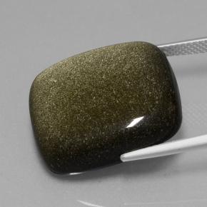 22.65カラットの天然ブラックゴールドシーン黒曜石、クッションカット、オペーク