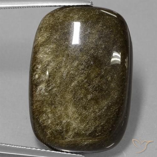 25.46ct 天然 ゴールドシーンのあるブラック 黒曜石, クッション, オペーク