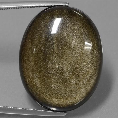 28.57カラットの天然ゴールドシーンのあるブラックオブシディアン（25.6×20.4 mm・オーバルカット）