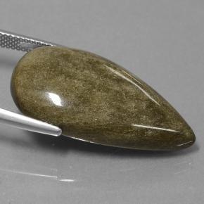 20.88カラットの天然ブラックゴールドシーンオブシディアン（30.6×16.3 mm・洋梨の形）