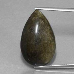 14.16カラットの天然黒がかったブロンズオブシディアン（23.3x14.7 mm・洋梨の形）