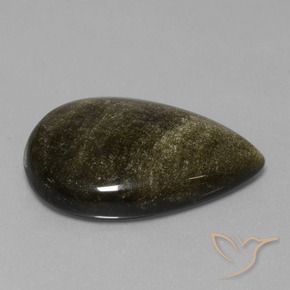 35.49カラットの天然ゴールドシーンのあるブラック黒曜石、洋梨の形、オペーク
